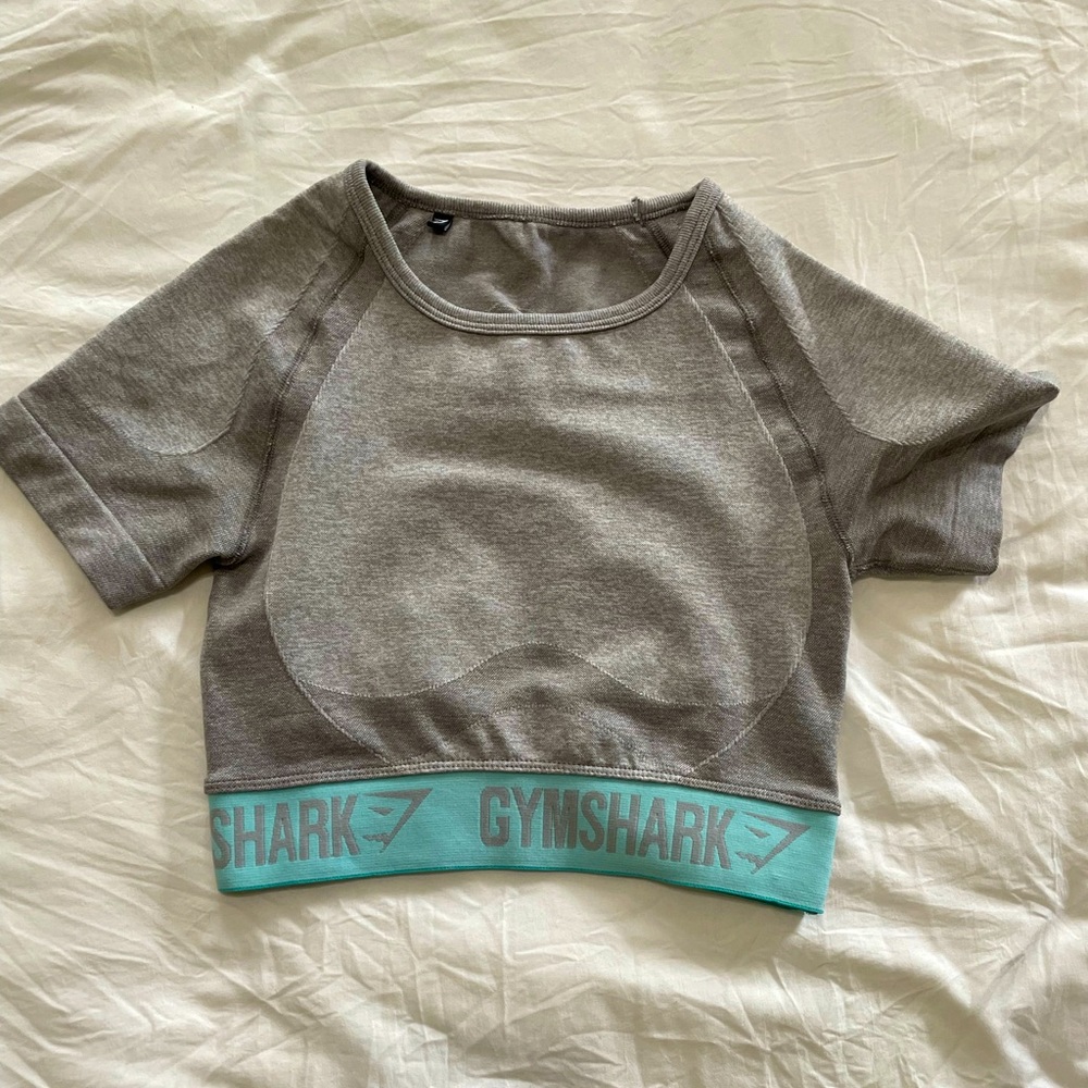 Gymshark Flex Crop Top; Grey with Mint Accents